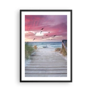 Póster en marco negro - Camino de madera en la playa con vistas al mar al atardecer - 50x70cm - Impresión del Báltico - Decoración de pared moderna para salón y dormitorio ARTTOR