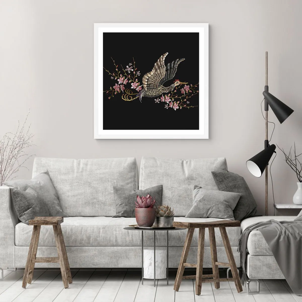 Póster en marco blanco - Ave florida - 40x40 cm