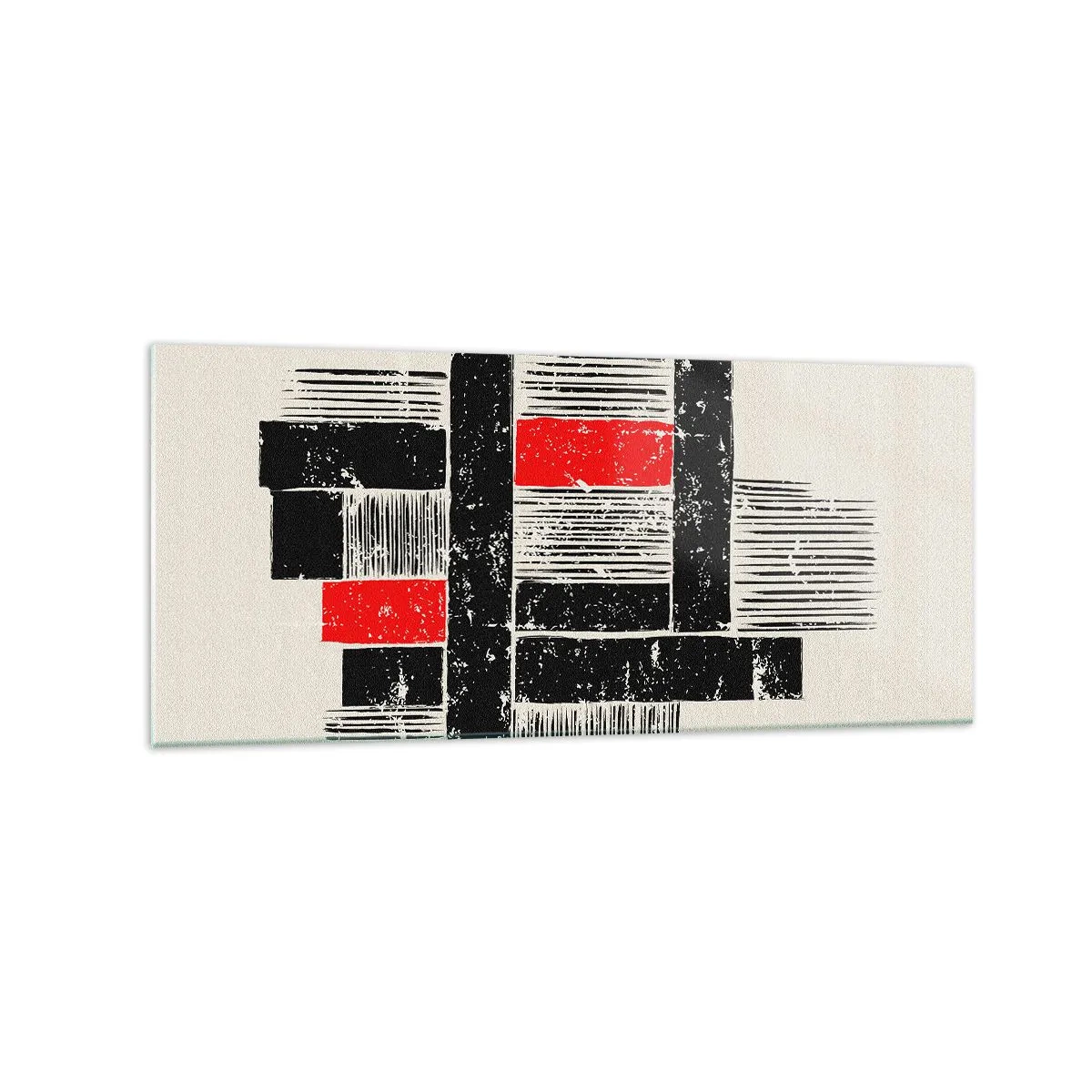 Cuadro sobre vidrio - Impresiones sobre Vidrio - Composición geométrica abstracta en negro y rojo. - 120x50cm - Rojo y negro - Decoración de pared moderna para salón y dormitorio ARTTOR