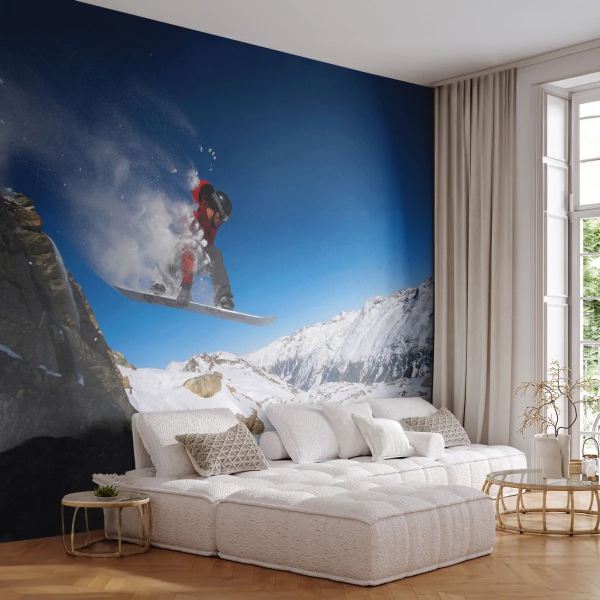 Fotomural Premium Sand - Y te convertiste en parte del lugar - Paisaje, Snowboarding, Deporte - 300x210 cm