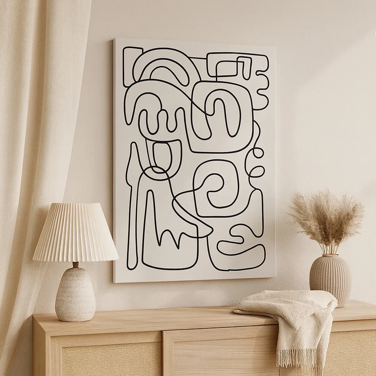 Cuadro sobre lienzo - Impresión de Imagen - Patrón de arte lineal abstracto en negro sobre un fondo claro - 50x70cm - El camino correcto - Decoración de pared moderna para salón y dormitorio ARTTOR