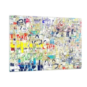 Cuadro sobre vidrio - Impresiones sobre Vidrio - Una composición abstracta con mezcla de colores e inscripciones. - 120x80cm - Simplemente agradable a la vista - Decoración de pared moderna para salón y dormitorio ARTTOR