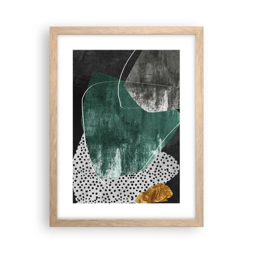 Póster en marco roble claro - Abstracción colorista con un copo de oro - 30x40 cm