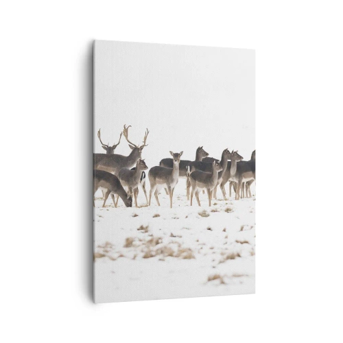 Cuadro sobre lienzo - Impresión de Imagen - Una manada de ciervos sobre un fondo nevado. - 70x100cm - ¿Se acerca la Navidad? - Decoración de pared moderna para salón y dormitorio ARTTOR