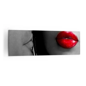 Cuadro sobre lienzo - Impresión de Imagen - Primer plano de los rostros de una mujer y un hombre con labios rojos. - 160x50cm - Cara a cara  - Decoración de pared moderna para salón y dormitorio ARTTOR