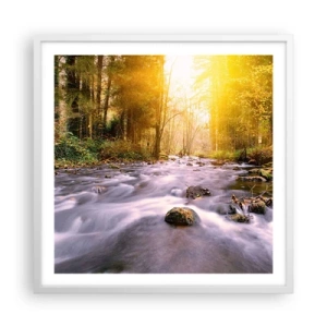 Póster en marco blanco - Malaquita en un marco de plata y oro - 60x60 cm