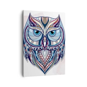 Cuadro sobre lienzo - Impresión de Imagen - Búho geométrico en tonos azules y beige. - 50x70cm - Búho adornado con arte - Decoración de pared moderna para salón y dormitorio ARTTOR