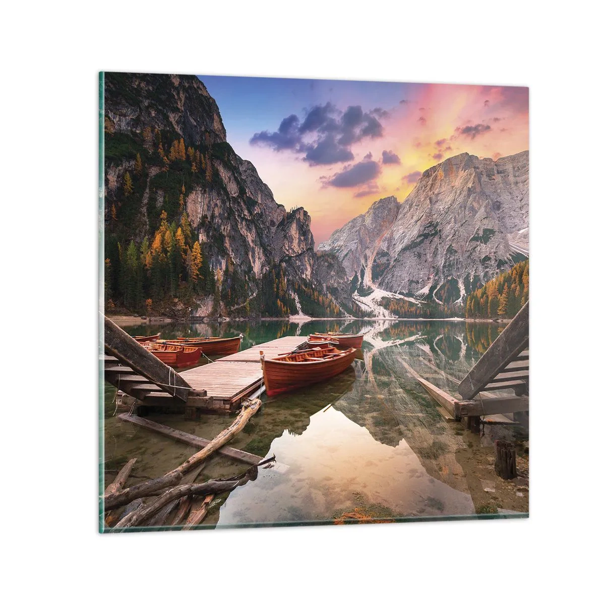 Cuadro sobre vidrio - Impresiones sobre Vidrio - Espejo entre montañas - 60x60 cm