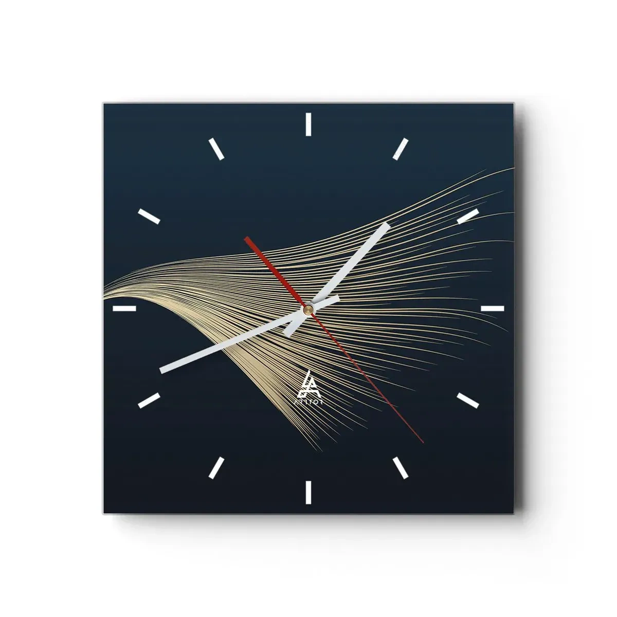 Reloj de pared - Reloj de vidrio - Una delicada línea similar a una pluma sobre un fondo azul marino. - 30x30cm - Como el cabello de un ángel - Decoración de pared moderna para salón y dormitorio ARTTOR