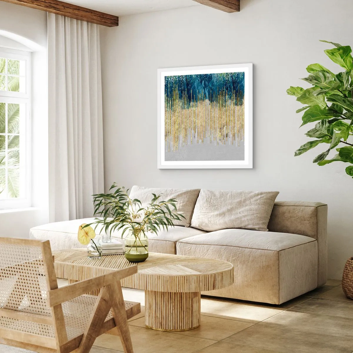 Póster en marco blanco - Frontera de líneas doradas - 40x40 cm