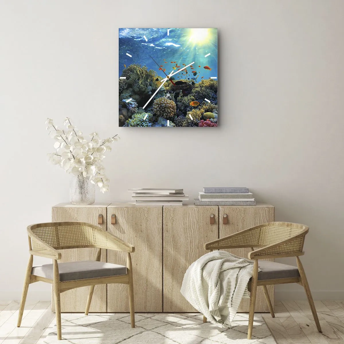 Reloj de pared - Reloj de vidrio - Tesoros submarinos - 30x30 cm