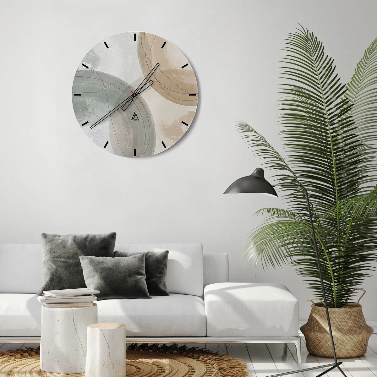 Reloj de pared - Reloj de vidrio - Formas abstractas interpenetradas en tonos beige - 30x30cm - Mundos que se entrecruzan - Decoración de pared moderna para salón, cocina y dormitorio ARTTOR