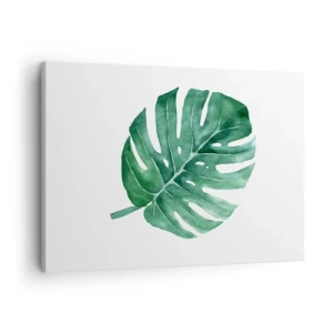 Cuadro sobre lienzo - Impresión de Imagen - Hoja de monstera verde en estilo minimalista - 70x50cm - Concepto verde - Decoración de pared moderna para salón y dormitorio ARTTOR
