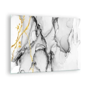 Cuadro sobre vidrio - Impresiones sobre Vidrio - Composición abstracta en blanco y negro con acento dorado. - 70x50cm - Composición con motivo de oro - Decoración de pared moderna para salón y dormitorio ARTTOR