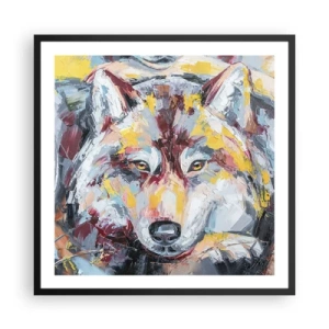 Póster en marco negro - Pinceladas de lobo - 60x60 cm