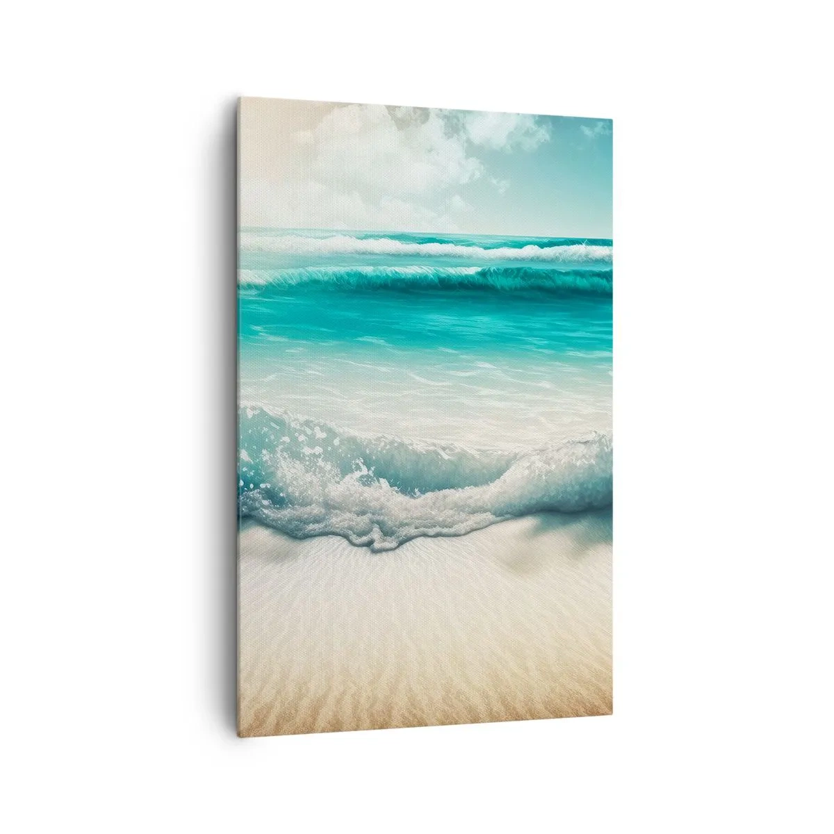 Cuadro sobre lienzo - Impresión de Imagen - Olas del océano en una playa de arena clara - 80x120cm - Calma oceánica - Decoración de pared moderna para salón y dormitorio ARTTOR