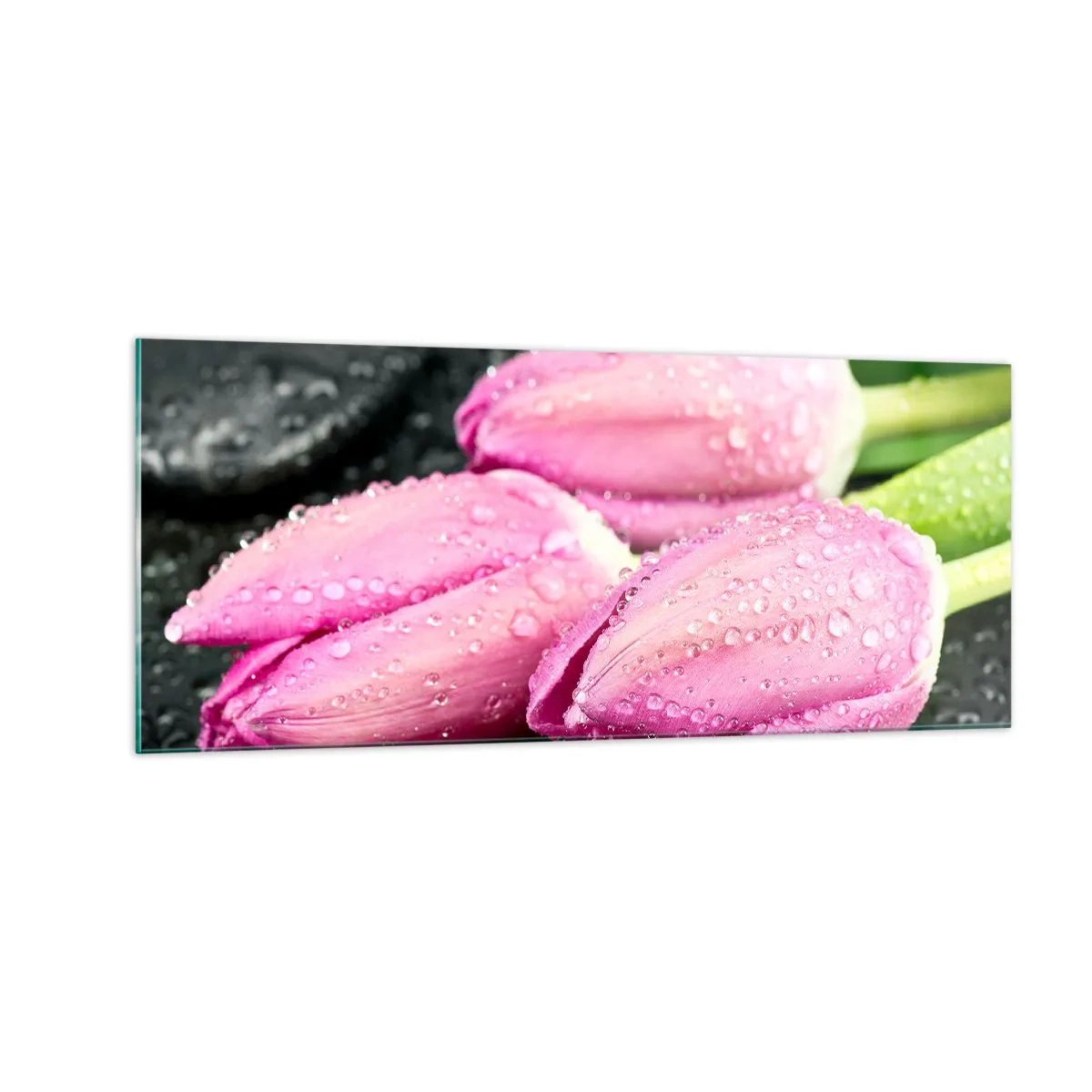 Cuadro sobre vidrio - Impresiones sobre Vidrio - Lilas sobre piedra negra - 100x40 cm