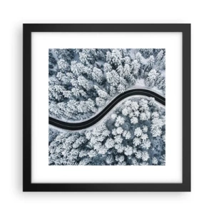 Póster en marco negro - A través de un bosque invernal - 30x30 cm