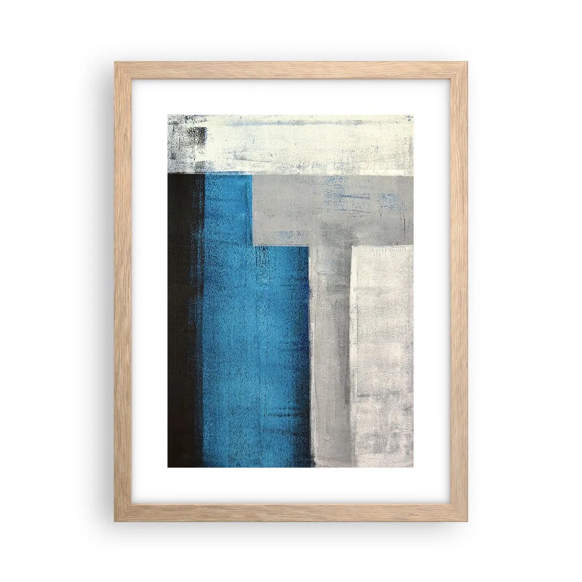 Póster en marco roble claro - Composición poética de gris y azul - 30x40 cm
