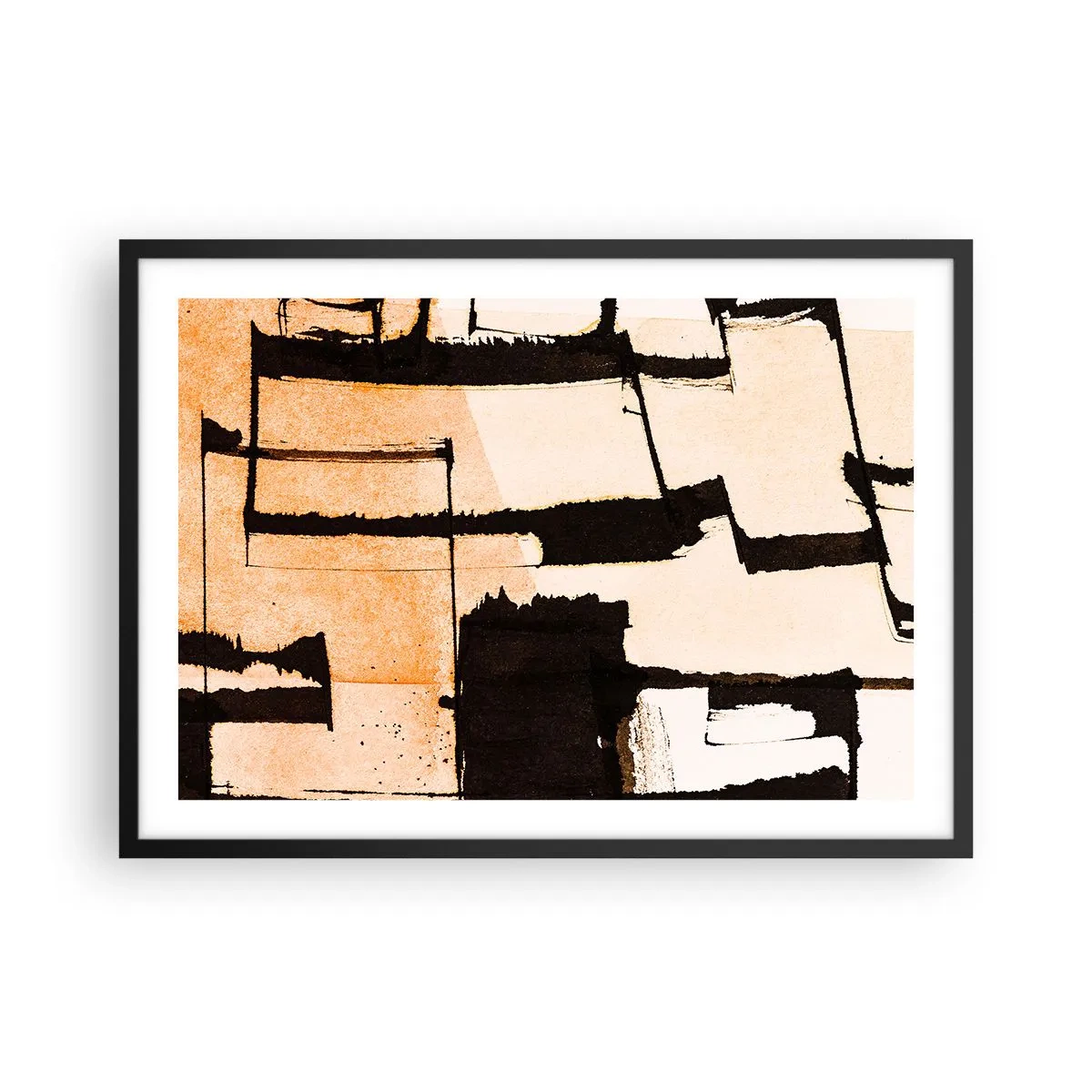 Póster en marco negro - Patrones geométricos en tonos marrones y beige. - 70x50cm - Aun así hay orden - Decoración de pared moderna para salón y dormitorio ARTTOR