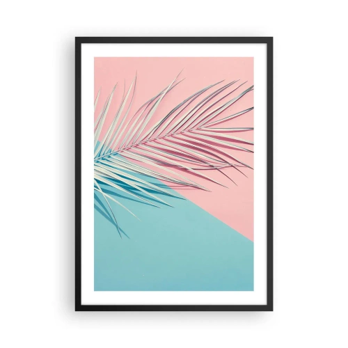 Póster en marco negro - Una palmera sobre un fondo de colores rosa pastel y azul. - 50x70cm - Impresión tropical - Decoración de pared moderna para salón y dormitorio ARTTOR