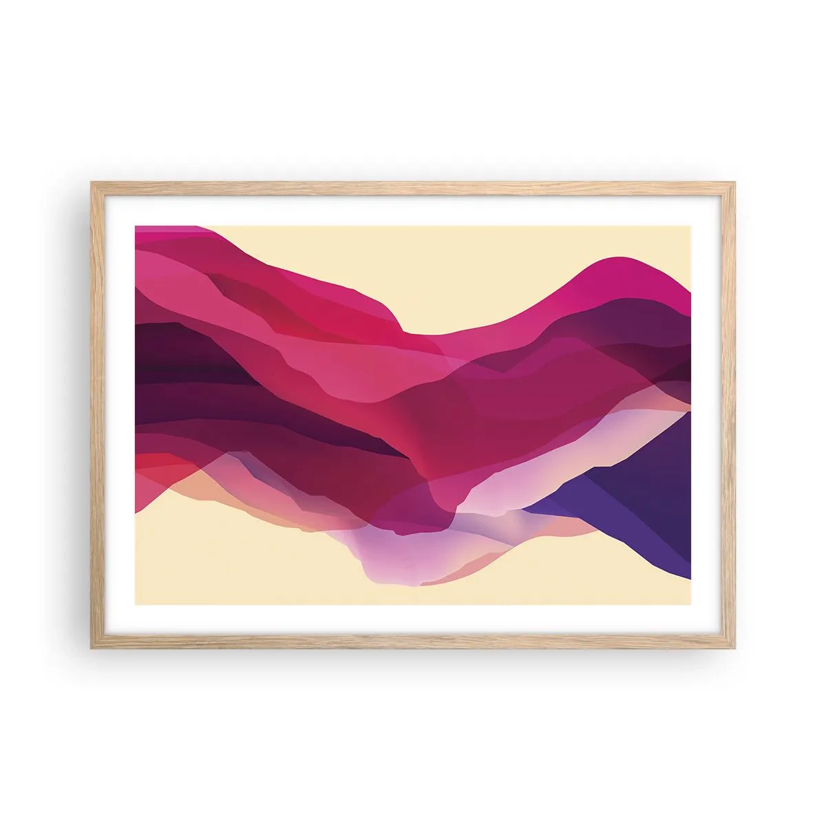 Póster en marco roble claro - Ondas púrpuras - 70x50 cm
