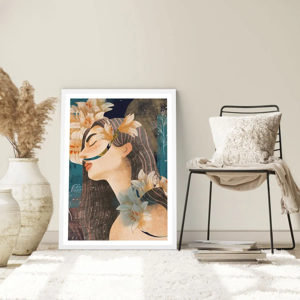 Póster en marco blanco - Cuento de princesa con lirios - 61x91 cm