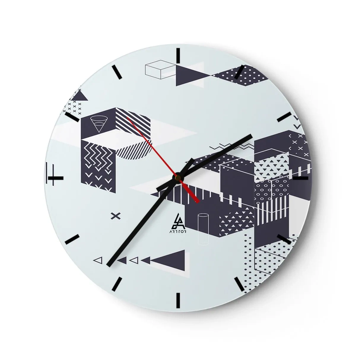 Reloj de pared - Reloj de vidrio - Patrones geométricos en blanco y negro - 30x30cm - Las matemáticas en el alma - Decoración de pared moderna para salón, cocina y dormitorio ARTTOR