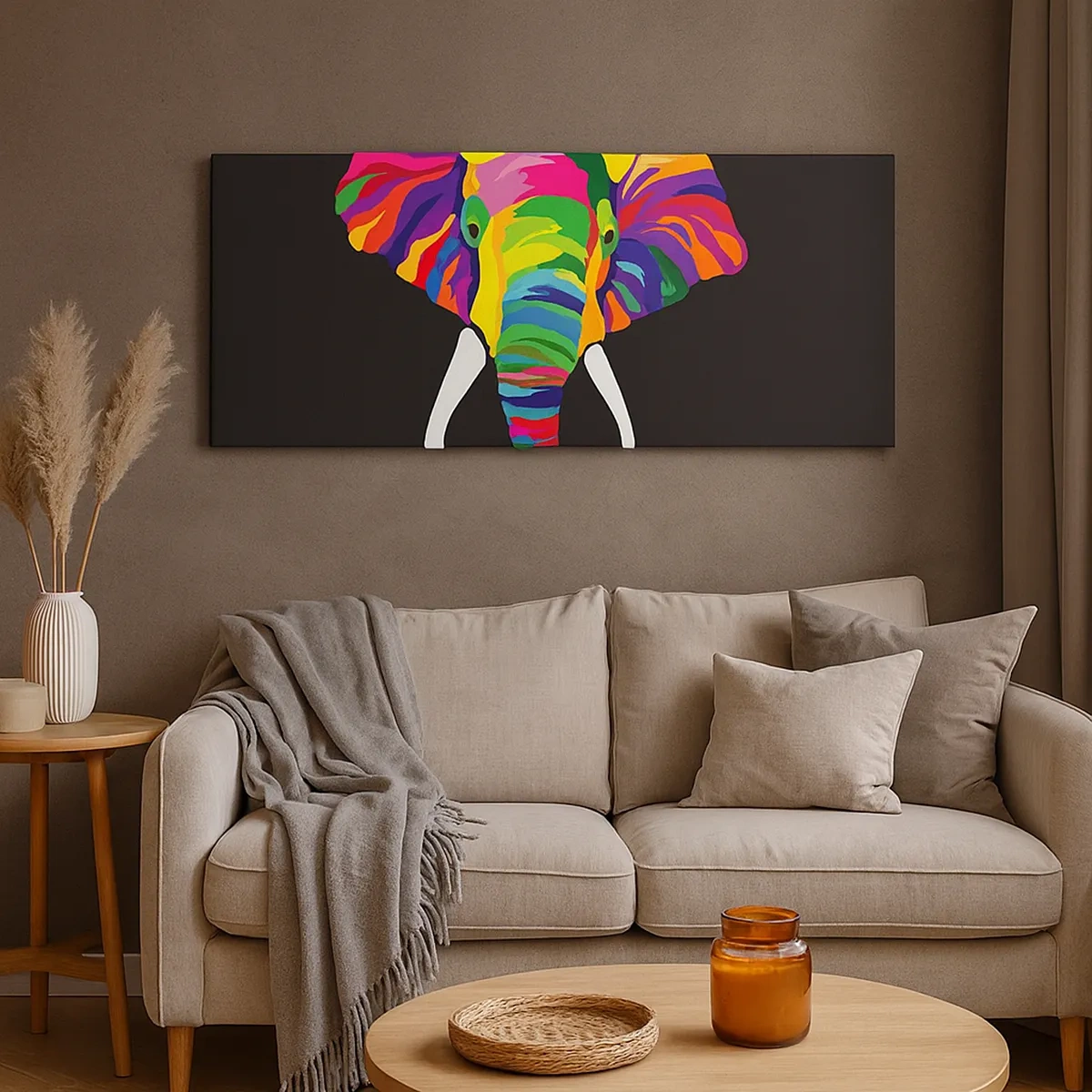Cuadro sobre lienzo - Impresión de Imagen - El elefante al que le gustaba bañarse en el arco iris - 30x30 cm