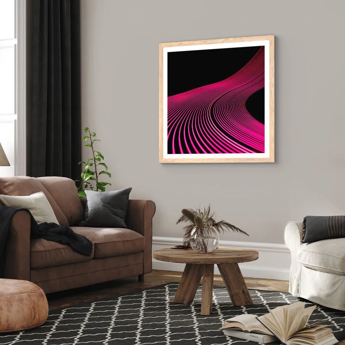 Póster en marco roble claro - Avenida de luz - 40x40 cm