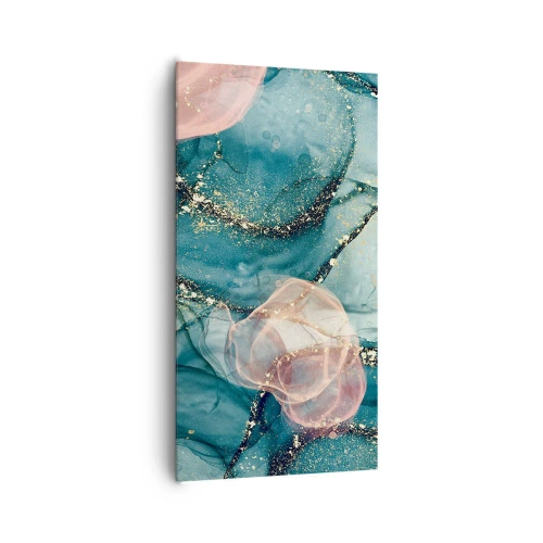 Cuadro sobre lienzo - Impresión de Imagen - Seda azul, tul rosa - 65x120 cm