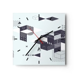 Reloj de pared - Reloj de vidrio - Gráficos geométricos modernos en tonos blanco y azul marino. - 30x30cm - Las matemáticas en el alma - Decoración de pared moderna para salón y dormitorio ARTTOR