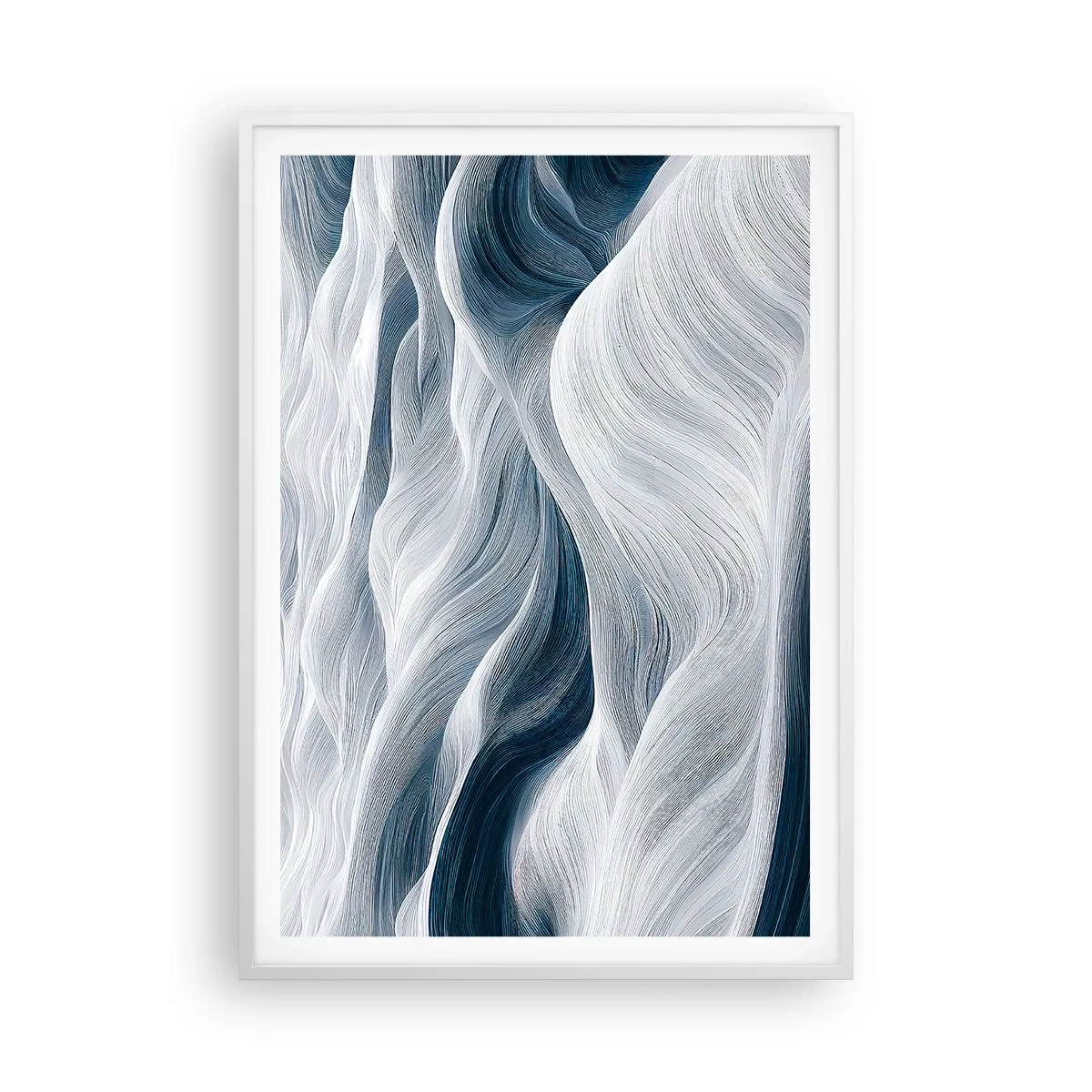 Póster en marco blanco - Olas blancas y azules - 70x100 cm
