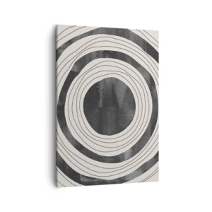 Cuadro sobre lienzo - Impresión de Imagen - Círculos concéntricos en blanco y negro sobre un fondo claro - 50x70cm - En el centro mismo - Decoración de pared moderna para salón y dormitorio ARTTOR