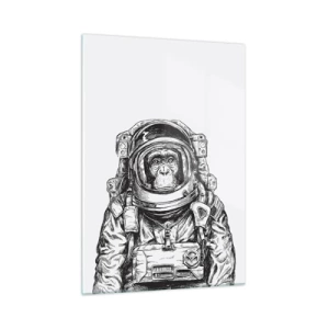 Cuadro sobre vidrio - Impresiones sobre Vidrio - Boceto de un mono con traje de astronauta sobre un fondo blanco. - 50x70cm - Evolución alternativa - Decoración de pared moderna para salón y dormitorio ARTTOR