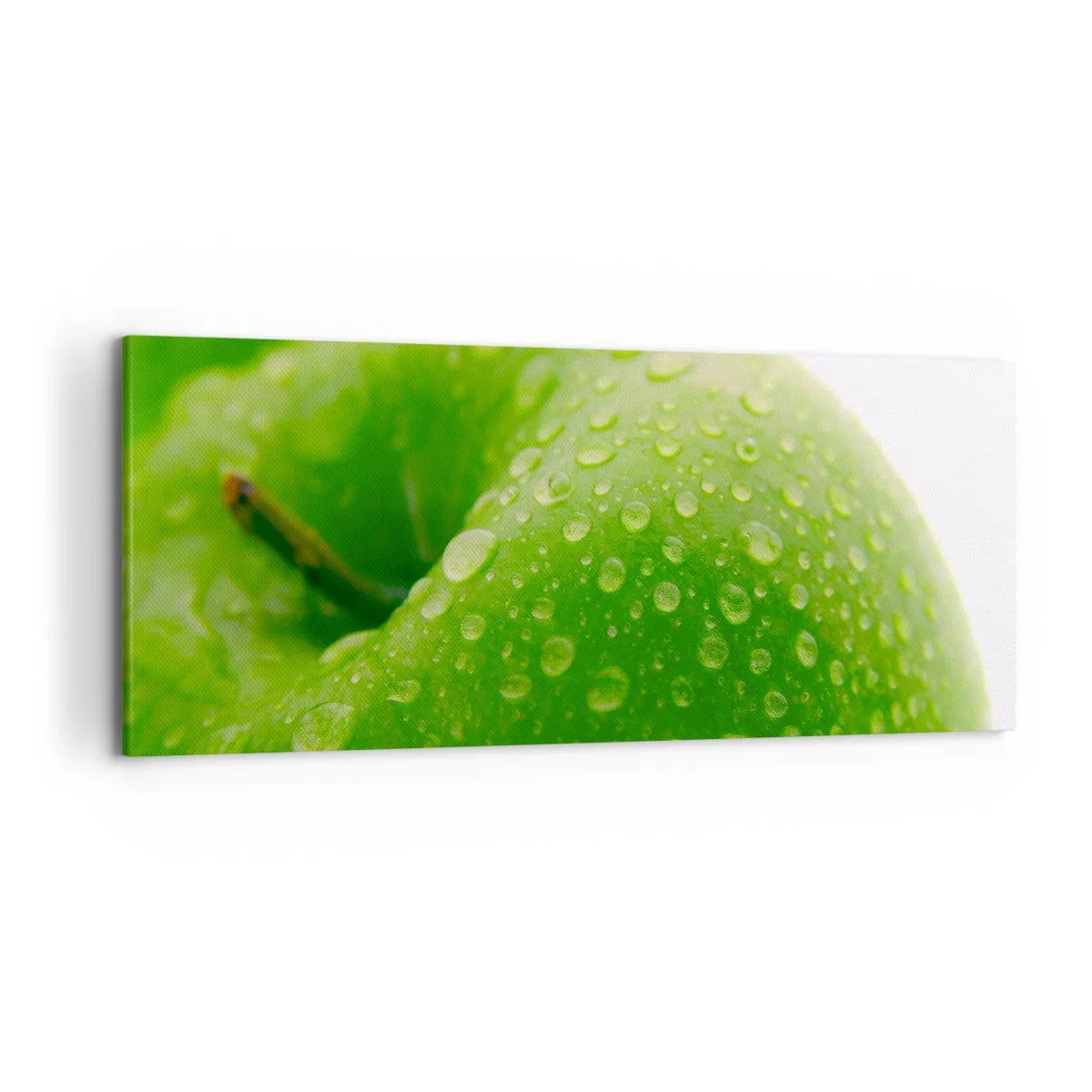 Cuadro sobre lienzo - Impresión de Imagen - Primer plano de una manzana verde con gotas de agua. - 120x50cm - Frescor verde - Decoración de pared moderna para salón y dormitorio ARTTOR