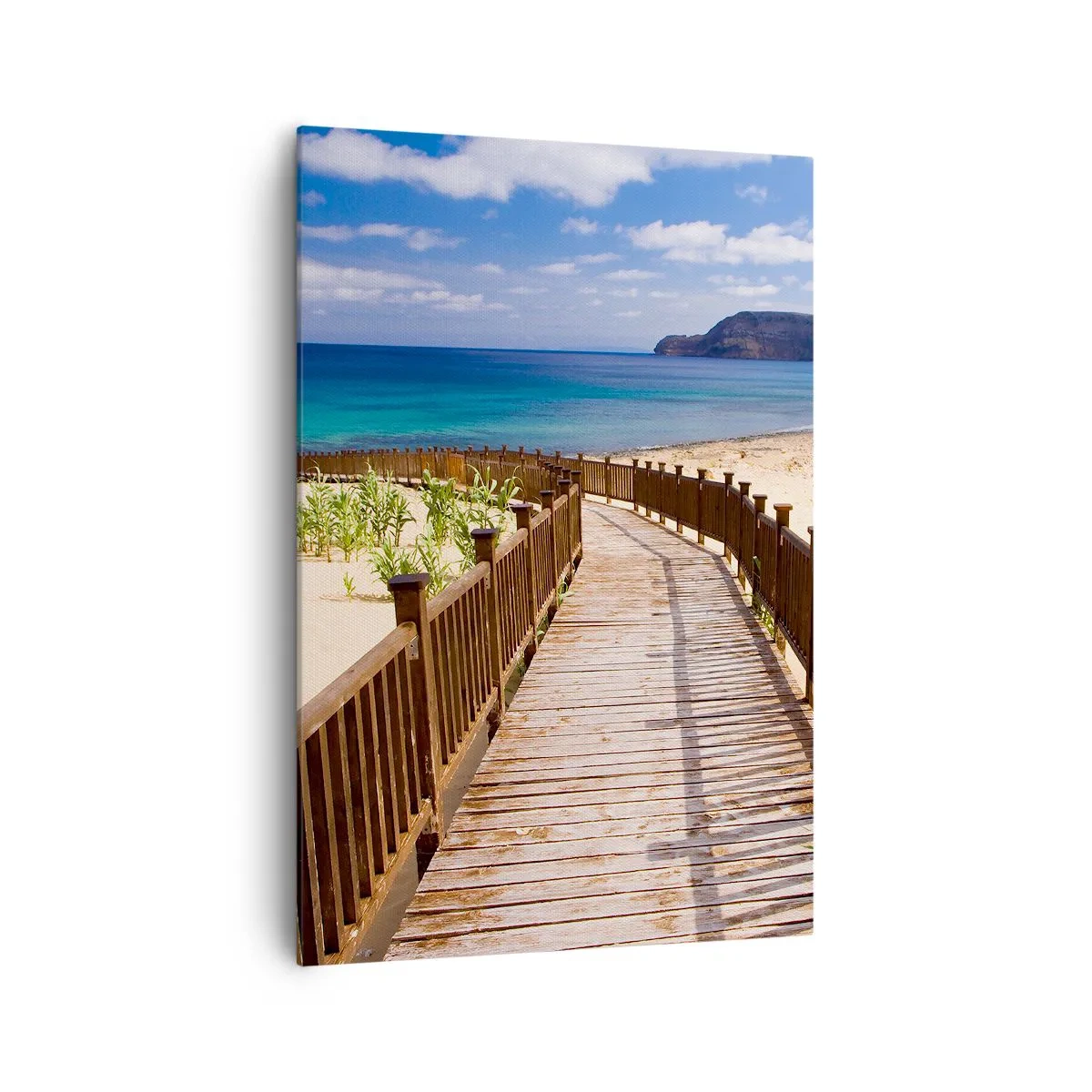 Cuadro sobre lienzo - Impresión de Imagen - Camino de madera que conduce a la playa con vistas al mar. - 70x100cm - Llévame a la isla de la felicidad - Decoración de pared moderna para salón y dormitorio ARTTOR
