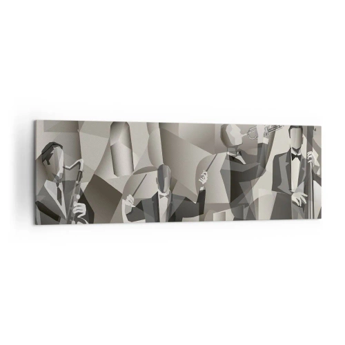 Cuadro sobre lienzo - Impresión de Imagen - Escena abstracta con músicos de jazz en tonos de gris. - 160x50cm - En el espacio de los sonidos - Decoración de pared moderna para salón y dormitorio ARTTOR