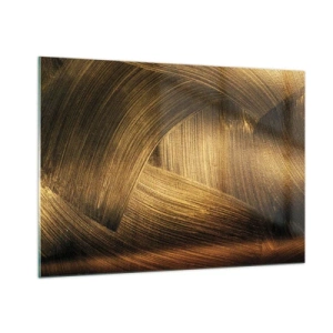 Cuadro sobre vidrio - Impresiones sobre Vidrio - Una pintura abstracta que representa líneas geométricas doradas sobre un fondo. - 100x70cm - En un laberinto de oro - Decoración de pared moderna para salón y dormitorio ARTTOR