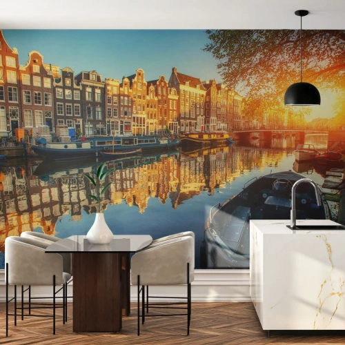 Fotomural Autadhesivo Deluxe Sticker - Mañana en Ámsterdam - Ciudad, Ámsterdam, Arquitectura - 350x256 cm