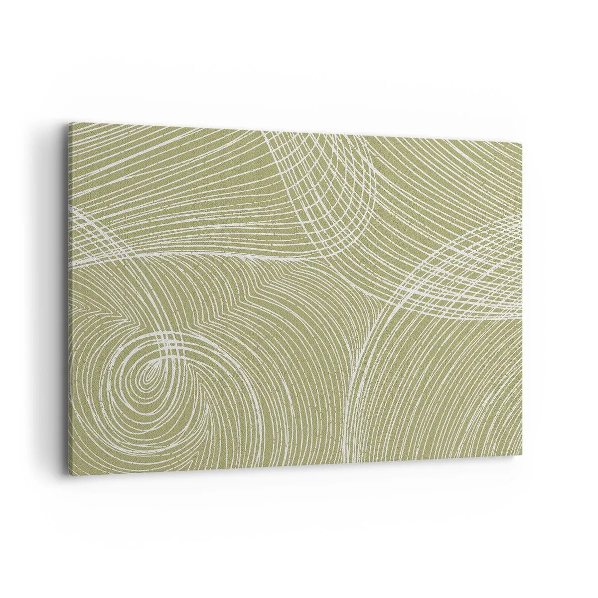 Cuadro sobre lienzo - Impresión de Imagen - Líneas verdes y blancas en una composición abstracta. - 100x70cm - Abstracción intrincada en blanco - Decoración de pared moderna para salón y dormitorio ARTTOR