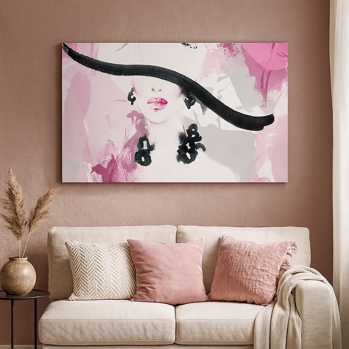 Cuadro sobre lienzo - Impresión de Imagen - Retrato de una dama en negro y rosa - 30x30 cm