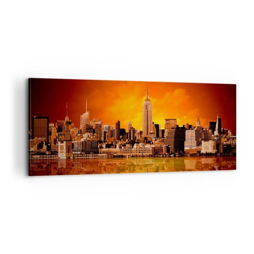 Cuadro sobre lienzo - Impresión de Imagen - Un panorama de la ciudad en amarillo y marrón - 100x40 cm