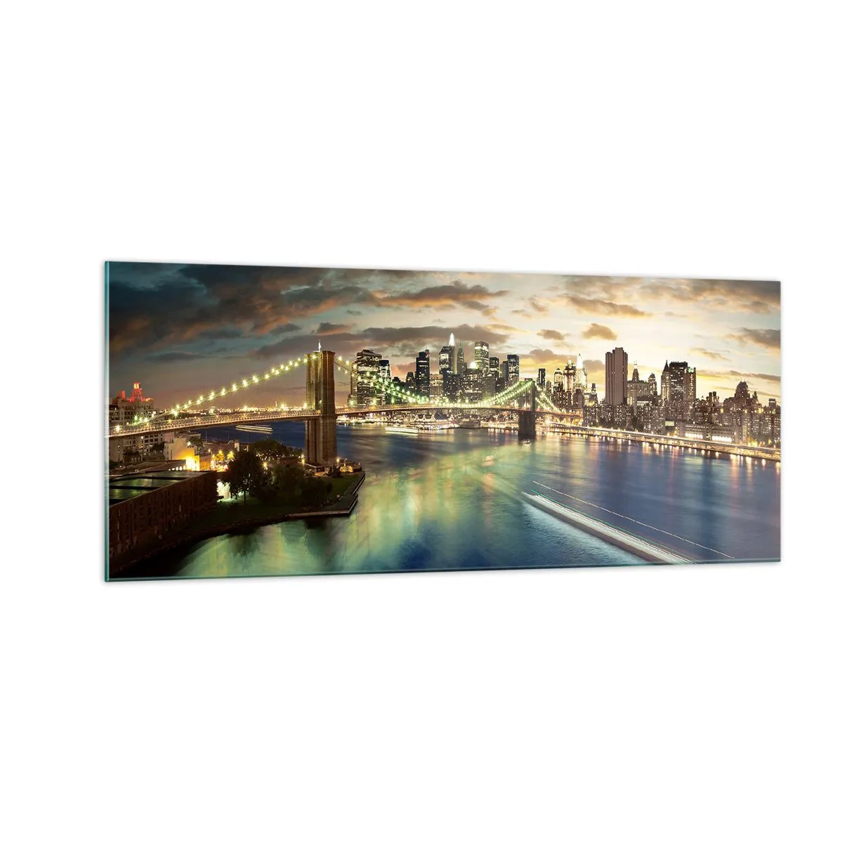 Cuadro sobre vidrio - Impresiones sobre Vidrio - Un atardecer iluminado sobre Manhattan - 100x40 cm