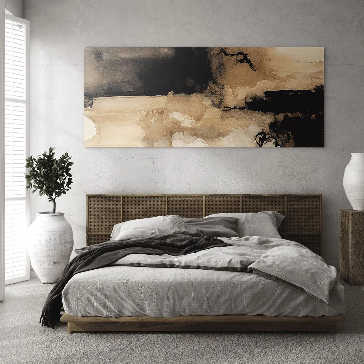 Cuadro sobre vidrio - Impresiones sobre Vidrio - Composición abstracta en tonos marrones y negros. - 160x50cm - Una abstracción intrigante - Decoración de pared moderna para salón y dormitorio ARTTOR