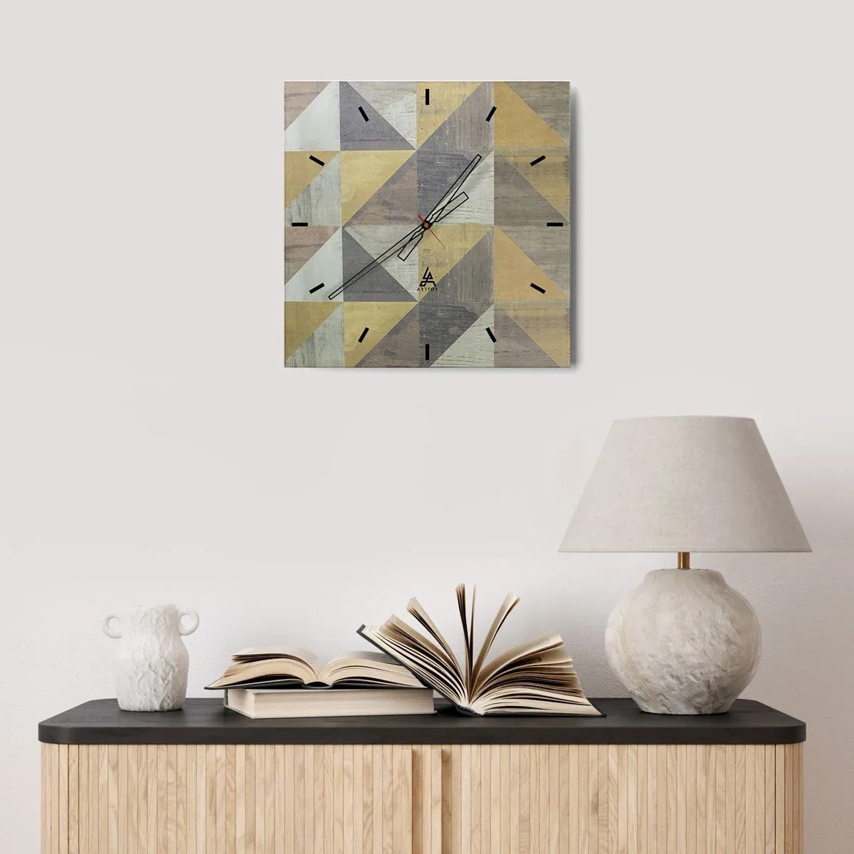Reloj de pared - Reloj de vidrio - El arte de los triángulos - 40x40 cm