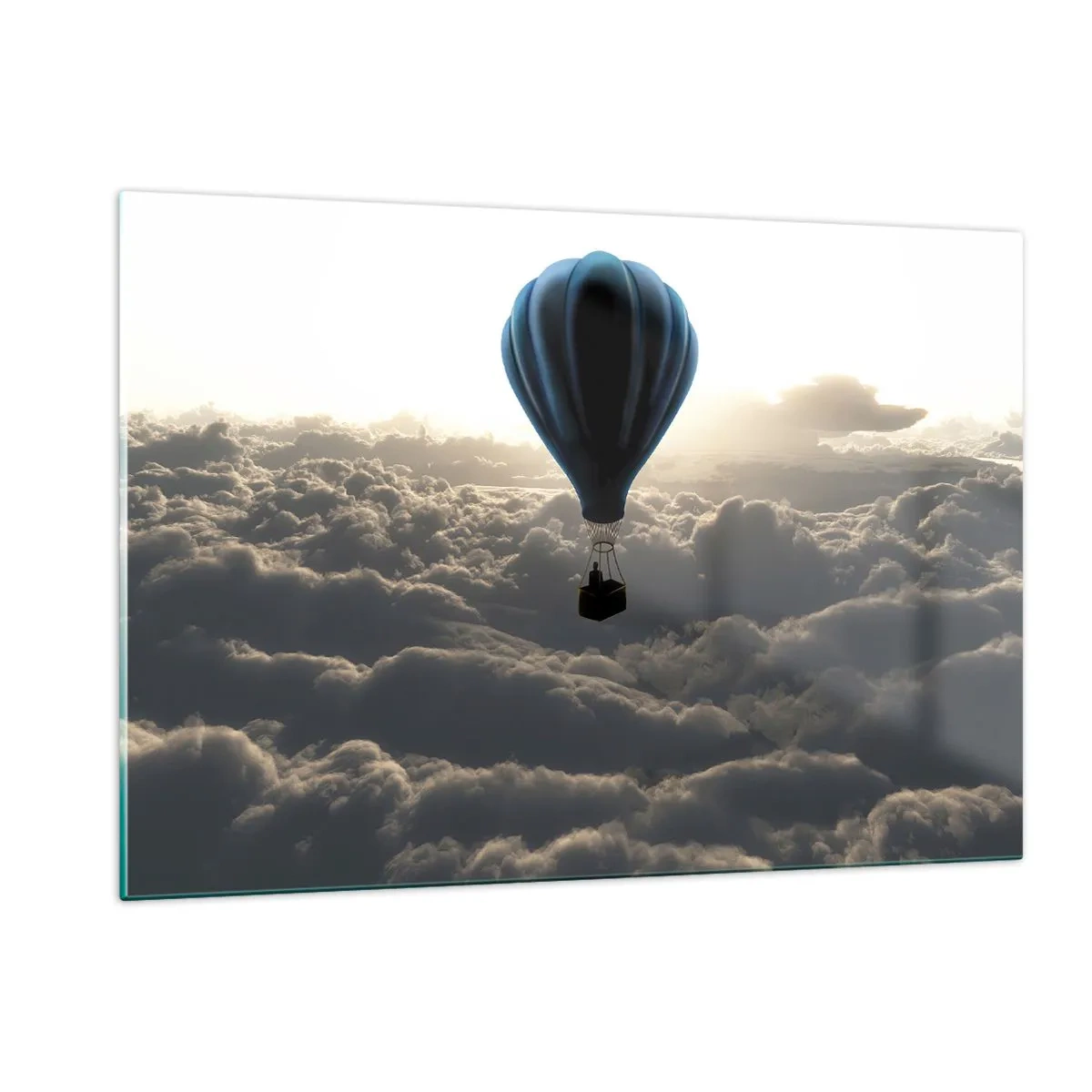 Cuadro sobre vidrio - Impresiones sobre Vidrio - Un globo flotando sobre las nubes al amanecer. - 120x80cm - Un viajero por encima de las nubes - Decoración de pared moderna para salón y dormitorio ARTTOR
