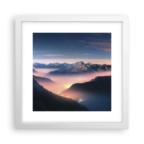 Póster en marco blanco - Luz en los valles - 30x30 cm