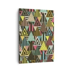 Cuadro sobre lienzo - Impresión de Imagen - Patrón geométrico colorido con triángulos y líneas. - 50x70cm - A ritmo de triángulo - Decoración de pared moderna para salón y dormitorio ARTTOR