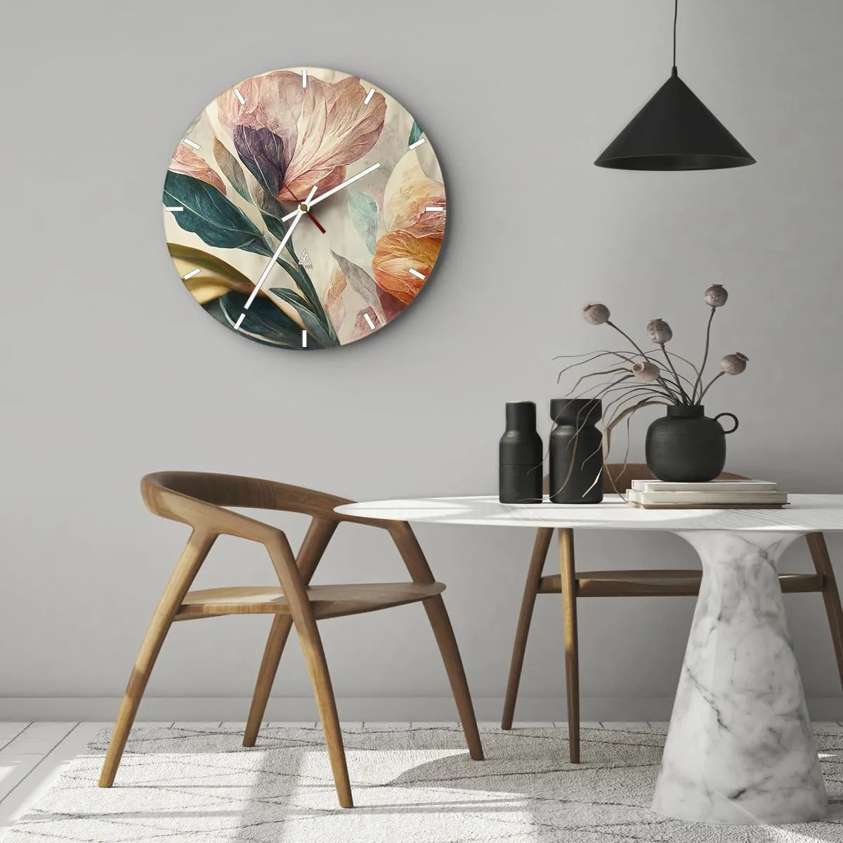 Reloj de pared - Reloj de vidrio - Flores tropicales coloridas en un estilo pictórico sobre un fondo claro. - 30x30cm - Flores de las islas del sur - Decoración de pared moderna para salón, cocina y dormitorio ARTTOR